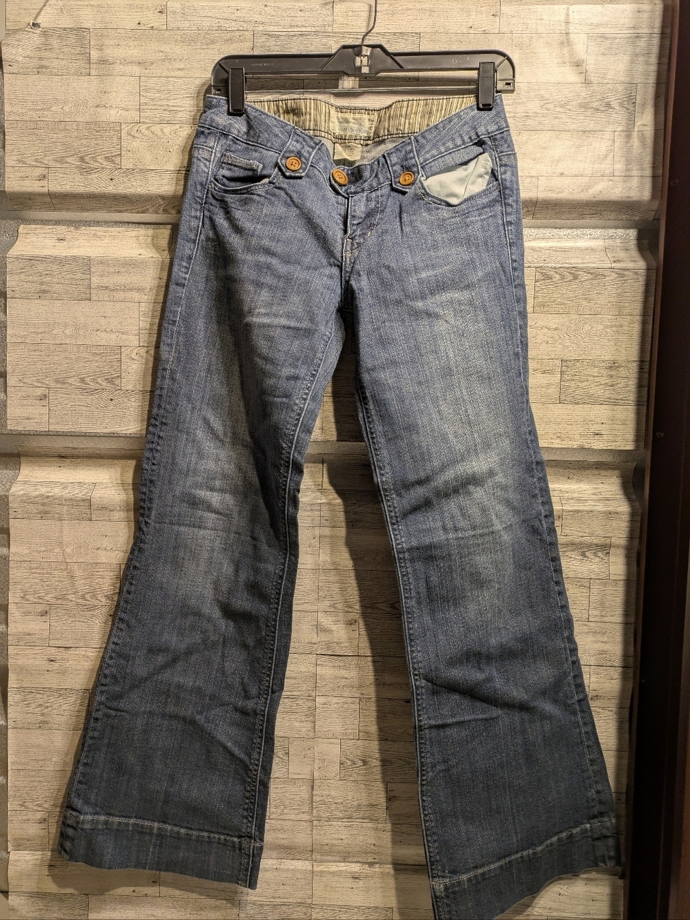Maurices Blue Flare Wide-Leg Jeans with Wooden Button Detail